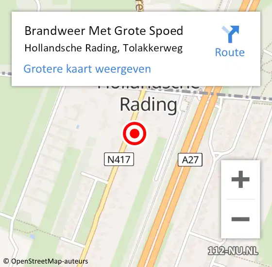 Locatie op kaart van de 112 melding: Brandweer Met Grote Spoed Naar Hollandsche Rading, Tolakkerweg op 18 december 2017 11:19