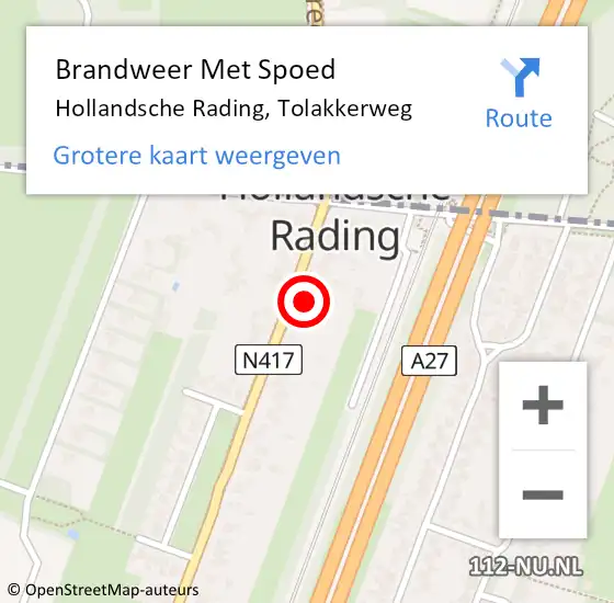 Locatie op kaart van de 112 melding: Brandweer Met Spoed Naar Hollandsche Rading, Tolakkerweg op 18 december 2017 11:36