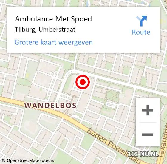 Locatie op kaart van de 112 melding: Ambulance Met Spoed Naar Tilburg, Umberstraat op 18 december 2017 11:48