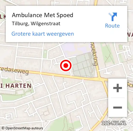 Locatie op kaart van de 112 melding: Ambulance Met Spoed Naar Tilburg, Wilgenstraat op 18 december 2017 13:27