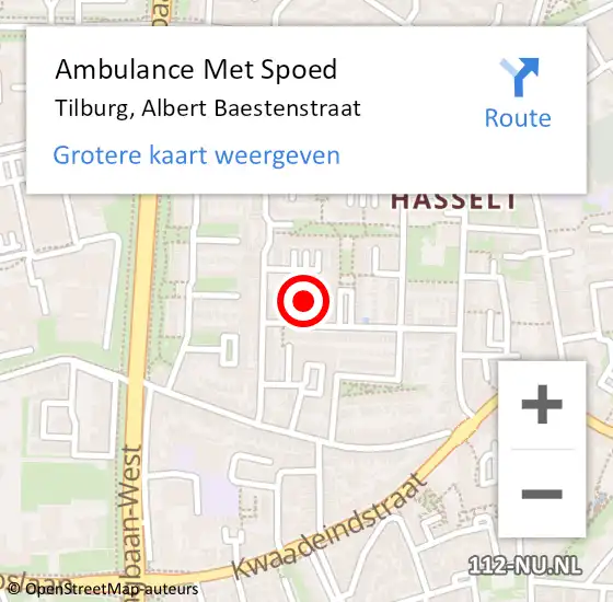 Locatie op kaart van de 112 melding: Ambulance Met Spoed Naar Tilburg, Albert Baestenstraat op 18 december 2017 13:49