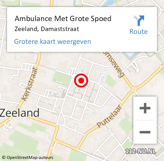 Locatie op kaart van de 112 melding: Ambulance Met Grote Spoed Naar Zeeland, Damaststraat op 18 december 2017 14:04