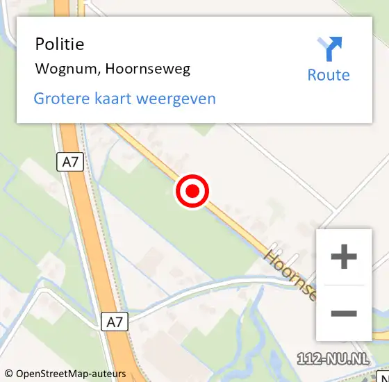Locatie op kaart van de 112 melding: Politie Wognum, Hoornseweg op 18 december 2017 14:05