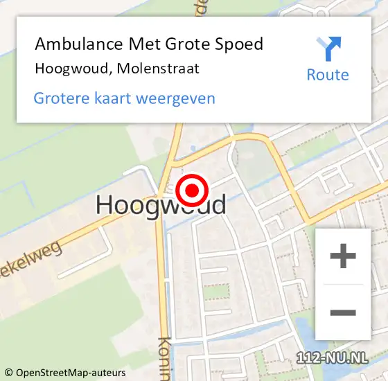 Locatie op kaart van de 112 melding: Ambulance Met Grote Spoed Naar Hoogwoud, Molenstraat op 18 december 2017 14:45