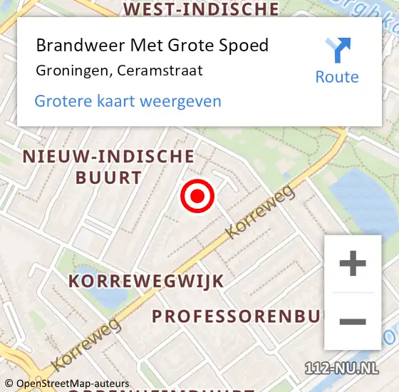 Locatie op kaart van de 112 melding: Brandweer Met Grote Spoed Naar Groningen, Ceramstraat op 18 december 2017 15:02