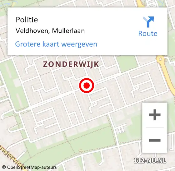 Locatie op kaart van de 112 melding: Politie Veldhoven, Mullerlaan op 18 december 2017 15:53