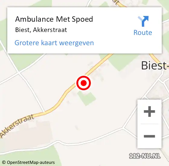 Locatie op kaart van de 112 melding: Ambulance Met Spoed Naar Biest, Akkerstraat op 18 december 2017 17:56