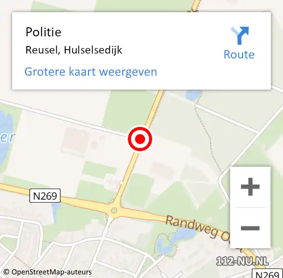 Locatie op kaart van de 112 melding: Politie Reusel, Hulselsedijk op 18 december 2017 19:47