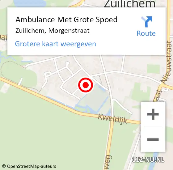 Locatie op kaart van de 112 melding: Ambulance Met Grote Spoed Naar Zuilichem, Morgenstraat op 18 december 2017 21:17