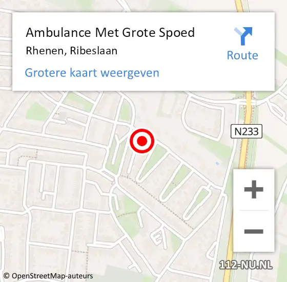 Locatie op kaart van de 112 melding: Ambulance Met Grote Spoed Naar Rhenen, Ribeslaan op 18 december 2017 21:32