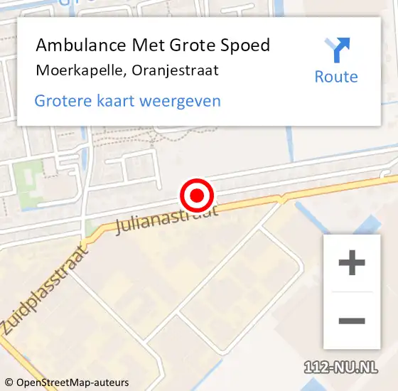 Locatie op kaart van de 112 melding: Ambulance Met Grote Spoed Naar Moerkapelle, Oranjestraat op 18 december 2017 23:53