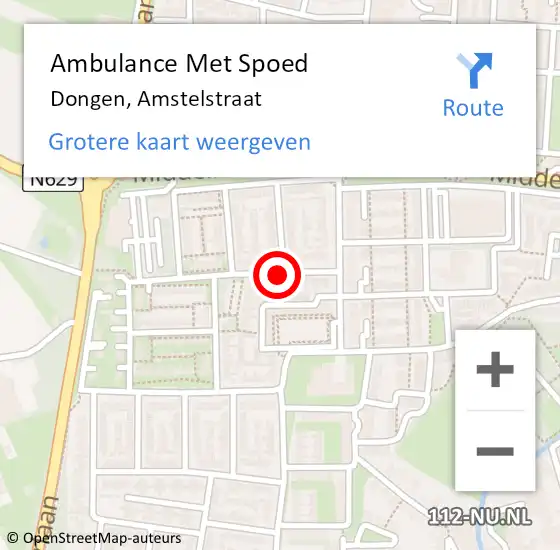 Locatie op kaart van de 112 melding: Ambulance Met Spoed Naar Dongen, Amstelstraat op 19 december 2017 03:10