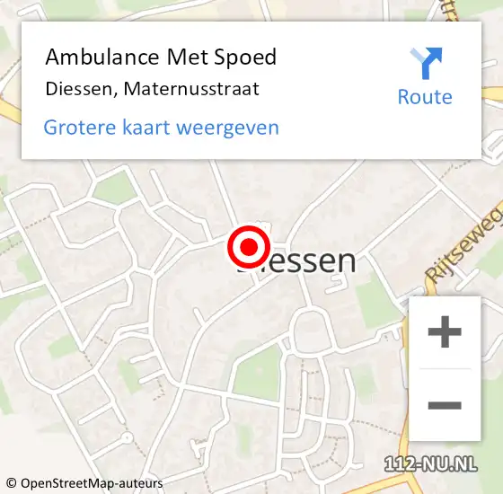 Locatie op kaart van de 112 melding: Ambulance Met Spoed Naar Diessen, Maternusstraat op 19 december 2017 06:02