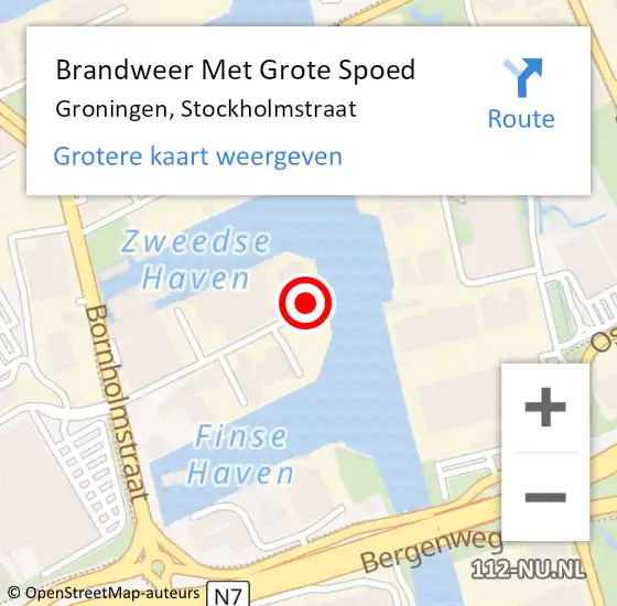 Locatie op kaart van de 112 melding: Brandweer Met Grote Spoed Naar Groningen, Stockholmstraat op 19 december 2017 06:25