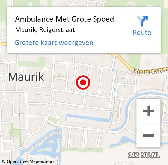 Locatie op kaart van de 112 melding: Ambulance Met Grote Spoed Naar Maurik, Reigerstraat op 19 december 2017 06:38