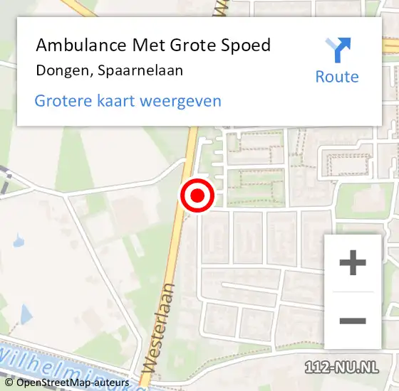 Locatie op kaart van de 112 melding: Ambulance Met Grote Spoed Naar Dongen, Spaarnelaan op 19 december 2017 06:49