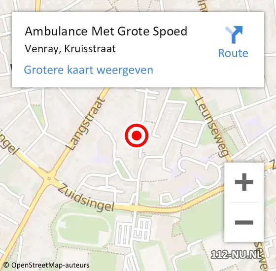 Locatie op kaart van de 112 melding: Ambulance Met Grote Spoed Naar Venray, Kruisstraat op 19 december 2017 07:48