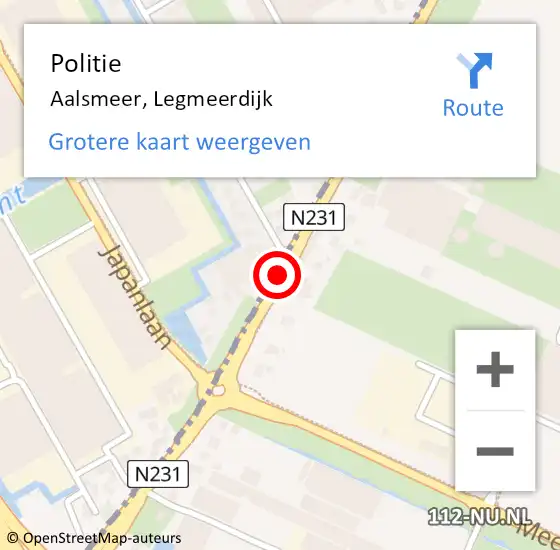 Locatie op kaart van de 112 melding: Politie Aalsmeer, Legmeerdijk op 19 december 2017 07:59