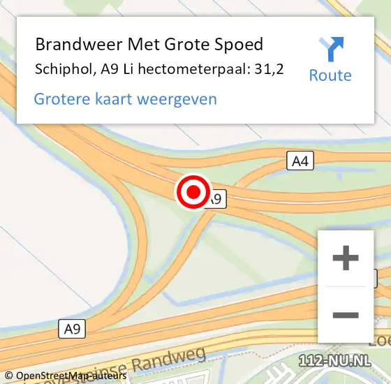 Locatie op kaart van de 112 melding: Brandweer Met Grote Spoed Naar Schiphol, A9 L hectometerpaal: 32,8 op 19 december 2017 08:31