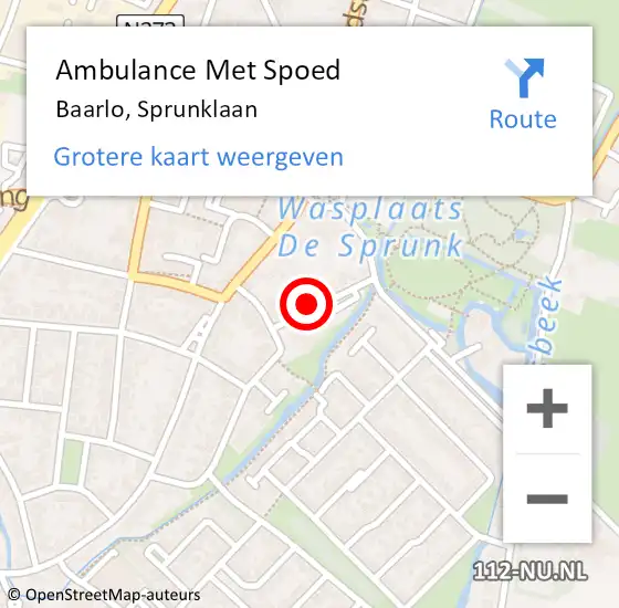 Locatie op kaart van de 112 melding: Ambulance Met Spoed Naar Baarlo, Sprunklaan op 10 februari 2014 12:38