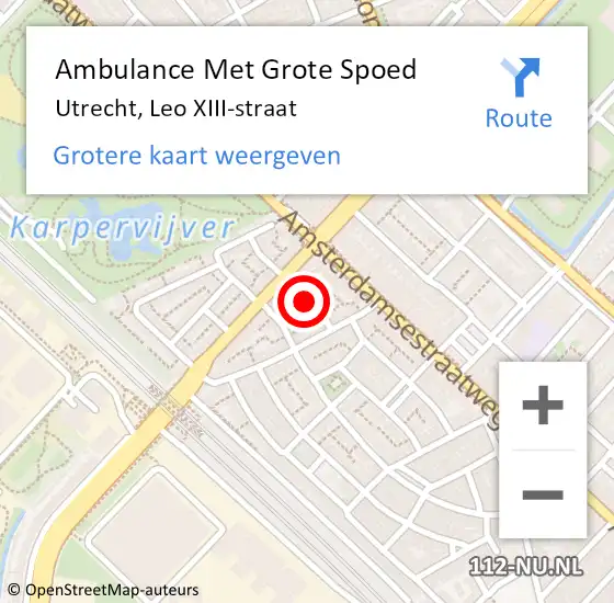 Locatie op kaart van de 112 melding: Ambulance Met Grote Spoed Naar Utrecht, Leo XIII-straat op 19 december 2017 08:57