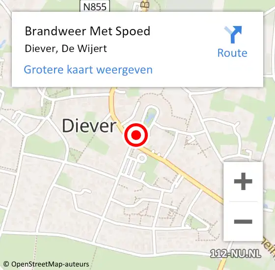 Locatie op kaart van de 112 melding: Brandweer Met Spoed Naar Diever, De Wijert op 19 december 2017 09:42