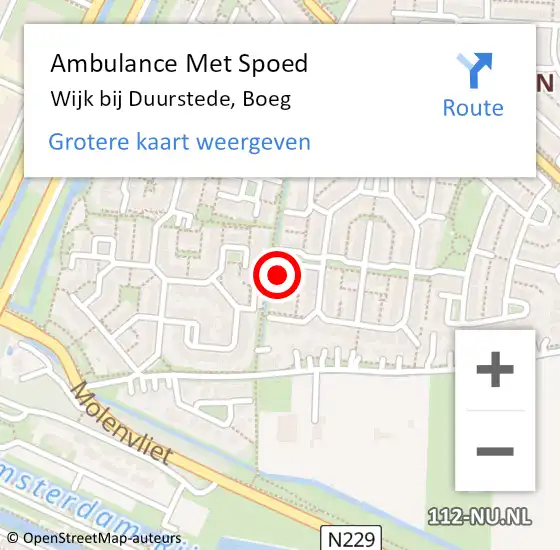 Locatie op kaart van de 112 melding: Ambulance Met Spoed Naar Wijk bij Duurstede, Boeg op 19 december 2017 11:57