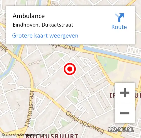 Locatie op kaart van de 112 melding: Ambulance Eindhoven, Dukaatstraat op 19 december 2017 12:22