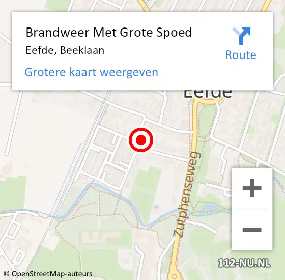 Locatie op kaart van de 112 melding: Brandweer Met Grote Spoed Naar Eefde, Beeklaan op 19 december 2017 13:07