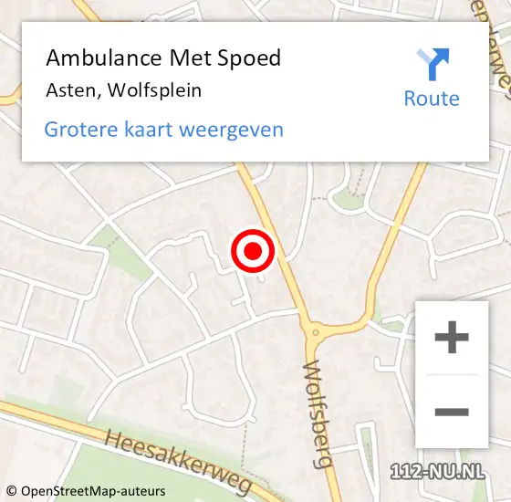 Locatie op kaart van de 112 melding: Ambulance Met Spoed Naar Asten, Wolfsplein op 19 december 2017 13:54