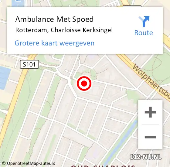 Locatie op kaart van de 112 melding: Ambulance Met Spoed Naar Rotterdam, Charloisse Kerksingel op 19 december 2017 14:06