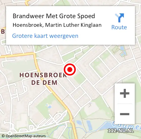 Locatie op kaart van de 112 melding: Brandweer Met Grote Spoed Naar Hoensbroek, Martin Luther Kinglaan op 19 december 2017 14:40