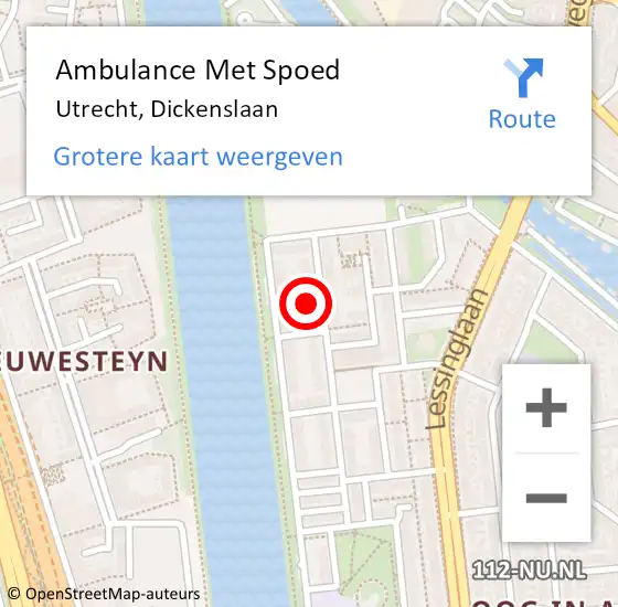 Locatie op kaart van de 112 melding: Ambulance Met Spoed Naar Utrecht, Dickenslaan op 19 december 2017 14:43