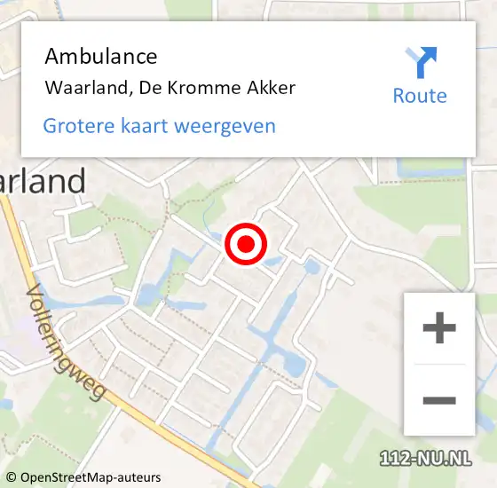 Locatie op kaart van de 112 melding: Ambulance Waarland, De Kromme Akker op 19 december 2017 15:03