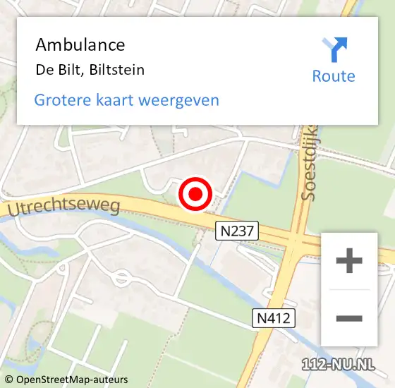 Locatie op kaart van de 112 melding: Ambulance De Bilt, Biltstein op 19 december 2017 15:22