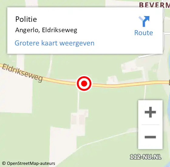 Locatie op kaart van de 112 melding: Politie Angerlo, Eldrikseweg op 19 december 2017 15:50