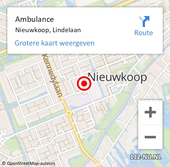 Locatie op kaart van de 112 melding: Ambulance Nieuwkoop, Lindelaan op 19 december 2017 16:41