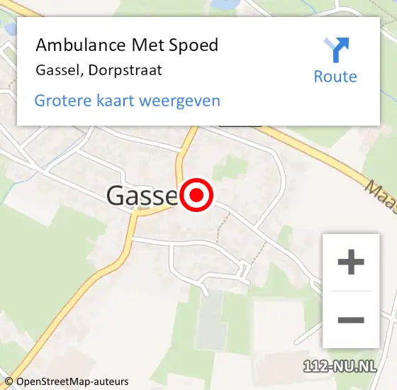 Locatie op kaart van de 112 melding: Ambulance Met Spoed Naar Gassel, Dorpstraat op 19 december 2017 17:05