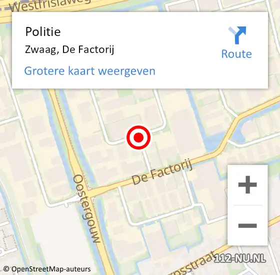 Locatie op kaart van de 112 melding: Politie Zwaag, De Factorij op 19 december 2017 17:26