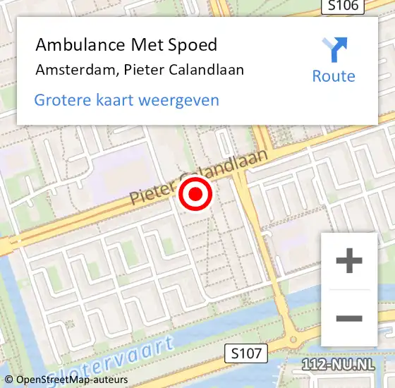 Locatie op kaart van de 112 melding: Ambulance Met Spoed Naar Amsterdam, Pieter Calandlaan op 19 december 2017 18:13