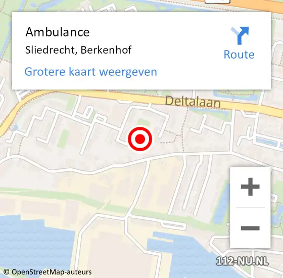 Locatie op kaart van de 112 melding: Ambulance Sliedrecht, Berkenhof op 19 december 2017 20:10