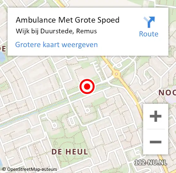 Locatie op kaart van de 112 melding: Ambulance Met Grote Spoed Naar Wijk bij Duurstede, Remus op 19 december 2017 22:17