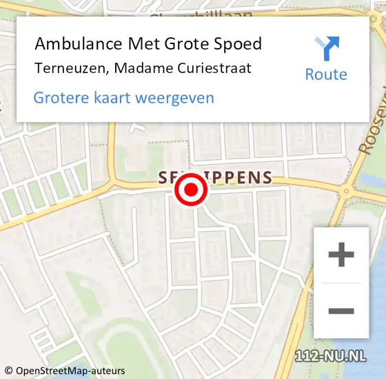 Locatie op kaart van de 112 melding: Ambulance Met Grote Spoed Naar Terneuzen, Madame Curiestraat op 19 december 2017 23:18