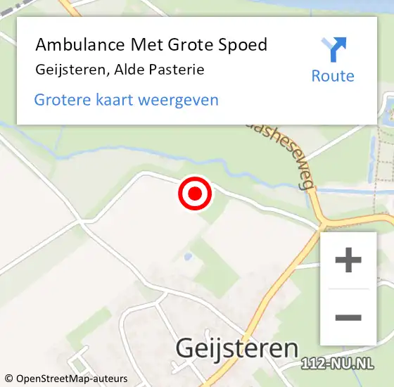Locatie op kaart van de 112 melding: Ambulance Met Grote Spoed Naar Geijsteren, Alde Pasterie op 20 december 2017 02:36