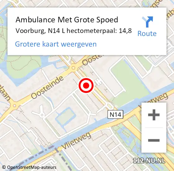 Locatie op kaart van de 112 melding: Ambulance Met Grote Spoed Naar Voorburg, N14 L hectometerpaal: 14,8 op 20 december 2017 05:38