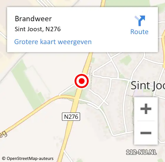 Locatie op kaart van de 112 melding: Brandweer Sint Joost, N276 op 20 december 2017 07:18