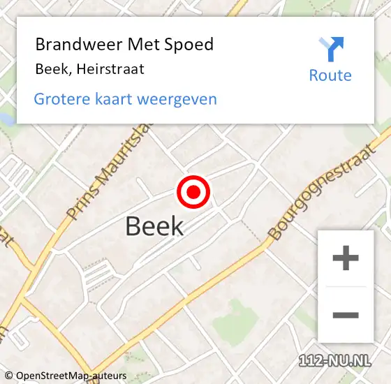 Locatie op kaart van de 112 melding: Brandweer Met Spoed Naar Beek, Heirstraat op 20 december 2017 08:25