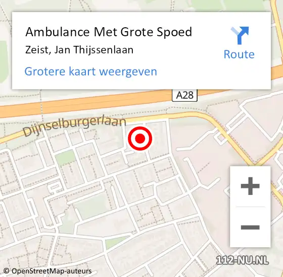 Locatie op kaart van de 112 melding: Ambulance Met Grote Spoed Naar Zeist, Jan Thijssenlaan op 20 december 2017 08:57