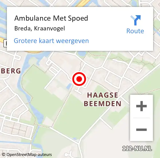 Locatie op kaart van de 112 melding: Ambulance Met Spoed Naar Breda, Kraanvogel op 20 december 2017 09:20