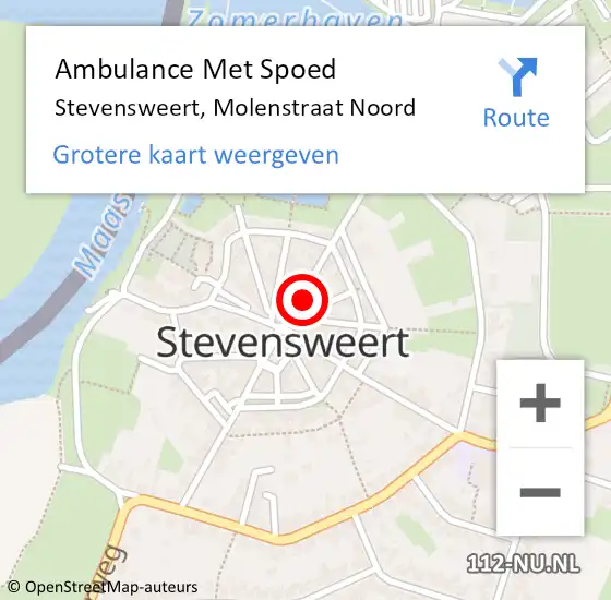 Locatie op kaart van de 112 melding: Ambulance Met Spoed Naar Stevensweert, Molenstraat Noord op 20 december 2017 10:29